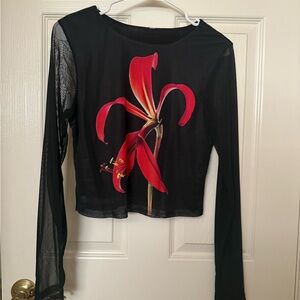 Black and Red Floral Long Sleeve Top